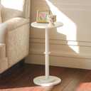 MaxSmeo Drink Table, Small Side Table for Small Spaces, Modern Round End Table with Fluted Wood Leg, White