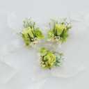 4 x MAFELOE Boutonniere Corsage Set, Artificial Flowers Accessories for Wedding Prom Party Homecoming Celebration Suit Decorations-2 Pieces Green+Creamy White
