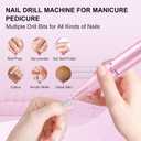 Professional Electric Nail Drill File:COSYGLOW Glitter Portable Cordless E-File Nail Drill Kit with 11 Drill Bits,30000 RPM Rechargeable Nail Drills Machine for Acrylic Nails Gel Polishing (Pink)