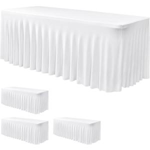 Nasitos White Table Skirt for 6 Foot Rectangle Tables, 4 Pack - 72 x 30 Inch - Stretch Spandex Fitted Table Clothes, Fabric Table Covers Cocktail Tablecloths for Party, Banquet, Birthday