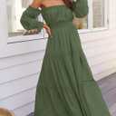 ZESICA Women's Boho Off Shoulder Wedding Guest Dress 2026 Spring Summer Side Split Flowy A Line Long Maxi Dresses (Green, M)