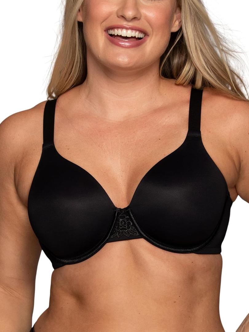 Vanity Fair Women's Full Figure Beauty Back Smoothing Bra, 4 Way Stretch Fabric, Lightly Lined Cups up to H (36DDD, Underwire - Black)