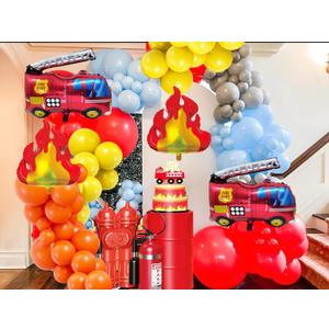 Fire Balloon Garland Arch Kit, Fire Truck Birthday Decorations,Firefighter birthday party decorations,Fireman Party Supplies,Birthday Firefighter Rescue Themed Party Decoration