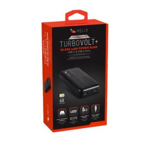Helix TurboVolt+ 20,000 mAh Power Bank with USB-C and USB-A Ports - Black