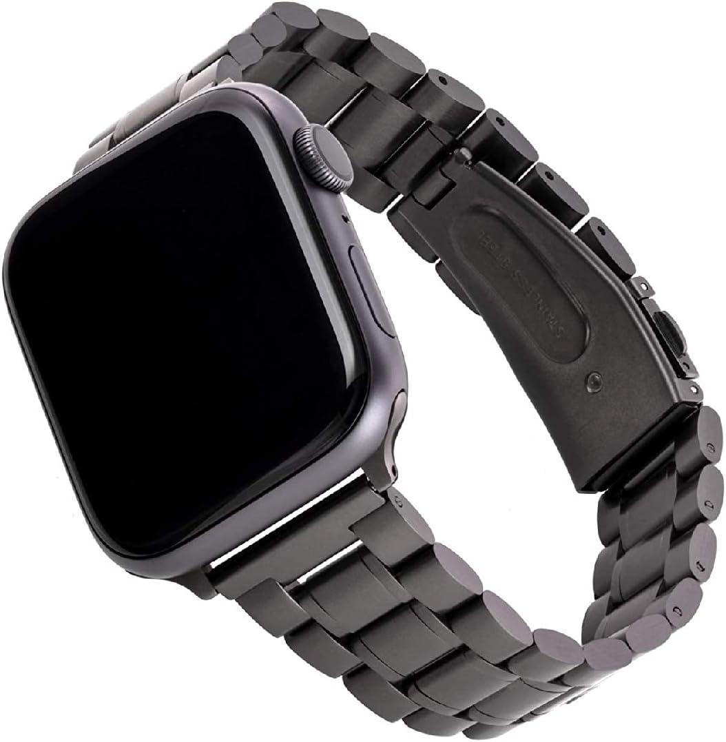 WITHit Designer Band Compatible with Apple Watch, Secure, Adjustable, Apple Watch Replacement Band, Fits Most Wrists (44/45/46/49mm (Ultra 1-3) & 42mm (Series 1-3 only), Black - Stainless Steel)