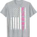 Fight Breast Survivor American Flag Breast Cancer Awareness T-Shirt L