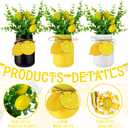 Skylety 3 Pcs Lemon Decorations for Home Lemon Kitchen Decor and Accessories Summer Farmhouse Mason Jar Table Centerpieces with Fake Plants Wooden Lemons Garland Bead Twine for Tiered Tray Home Decor