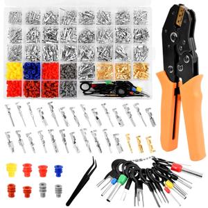 950pcs Pin Connectors Kit with Crimping Plier, Car Electrical 1/1.5/1.8/2.2/2.3/2.8/3.5mm Male & Female Wires Pins Seals Removal Tool kit, Motorcycle Non-Insulated Plug Crimp Set