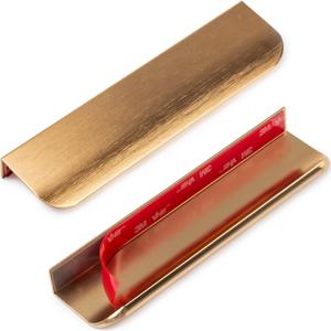 5-Pack Adhesive Edge Finger Pulls for Cabinets No Drill Hidden Drawer Pulls Flat Stick On Cabinet Handles (Brushed Gold, 5.9" Length)