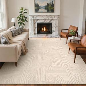 GENIMO Beige Rug 6x9 Washable Area Rugs for Living Room, Soft High Low Pile