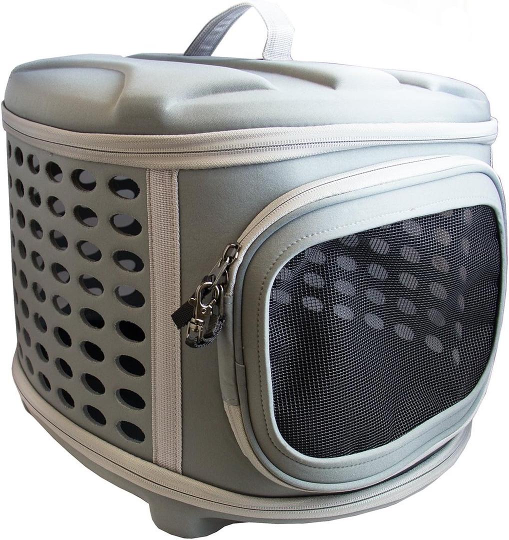 Pet Magasin Hard Cover Collapsible Cat Carrier - Pet Travel Kennel with Top-Load & Foldable Feature for Cats, Small Dogs Puppies & Rabbits (Military Gray)