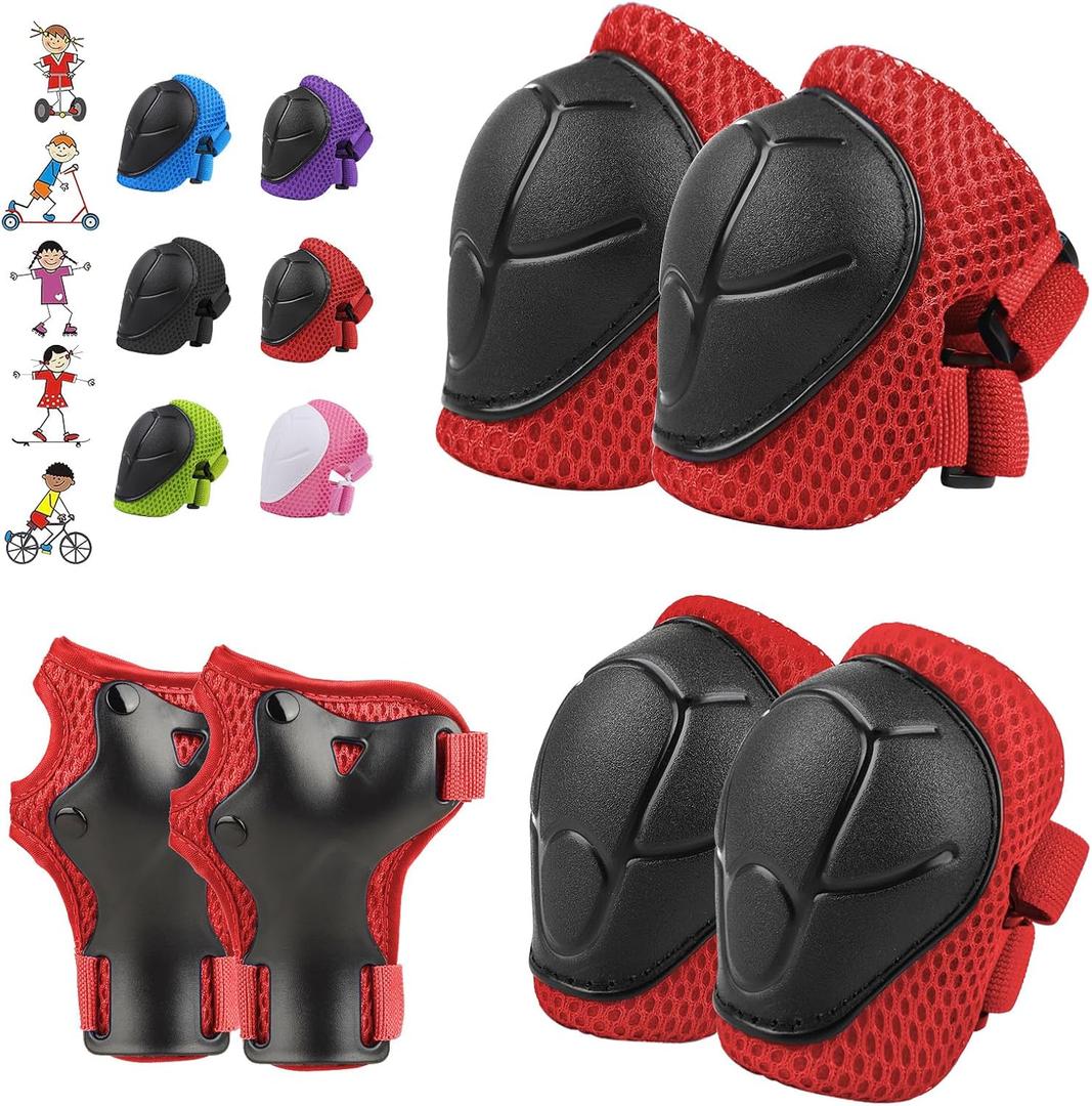 WayEee 6PCS Kids Protective Gear Set, Knee Pads for Kids 3-14 Years Old, Toddler Knee Pads and Elbow Pads, Wrist Guards Set, Skating Cycling Bike Rollerblading Scooter, Upgraded & Durable Material