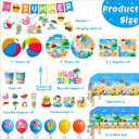 Beach Party Supplies Serve 24, Summer Beach Party Decorations Include Hello Summer Party Plates, Napkins,Cups,Tablecloth,Banner,Balloons and Cake Toppers for Hawaiian Pool Birthday Baby Shower Decor