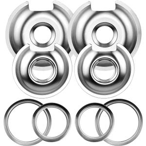 Burner Drip Pans 2 Large 8'' WB32X10013 & 2 Small 6'' WB32X10012 Chrome Drip Pan Set Fit for GE Hotpoint Electric Stove Top - Includes 2 Pcs 6'' Drip Pan/Ring and 2 Pcs 8'' Drip Pan/Ring by AMI PARTS