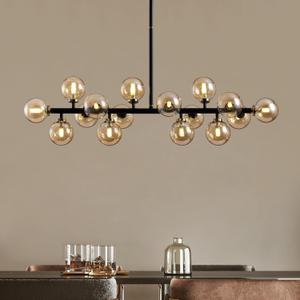 Mid Century Modern Chandeliers for Dining Room, 39" Linear Pendant Light Fixtures with Amber Glass Globe, 16-Light Sputnik Hanging Light for Living Room Kitchen Island (Amber) Mid Century Modern Chandeliers for Dining Room, 39" Linear Pendant Light Fixtures with Amber Glass Globe, 16-Light Sputnik Hanging Light for Living Room Kitchen Island (Amber)