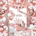 253 Pcs Birthday Decorations for Women, Rose Gold Party Decorations for Women, Party Decoration Supplies, Tableware Kit, Banner, Tassel Curtain, for 25 Guests
