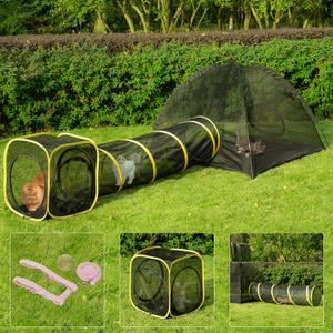 VIVOHOME Outdoor Cat Enclosures 3-in-1 Portable Catio w/Large Cat Tent, Tunnel, Playhouse, 5 Piece Door, Cat Leash, Mint Ball for Rabbits, Dogs and Feline Friends to Explore in Yard, Balcony, Camping