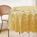 Gold 90" Round Satin Tablecloth, Jacquard Stain Resistant Table Cloths Wrinkle Free Tablecloth, Silkly Soft Table Cover for Dining Room/Party/Wedding/Banquet/Events
