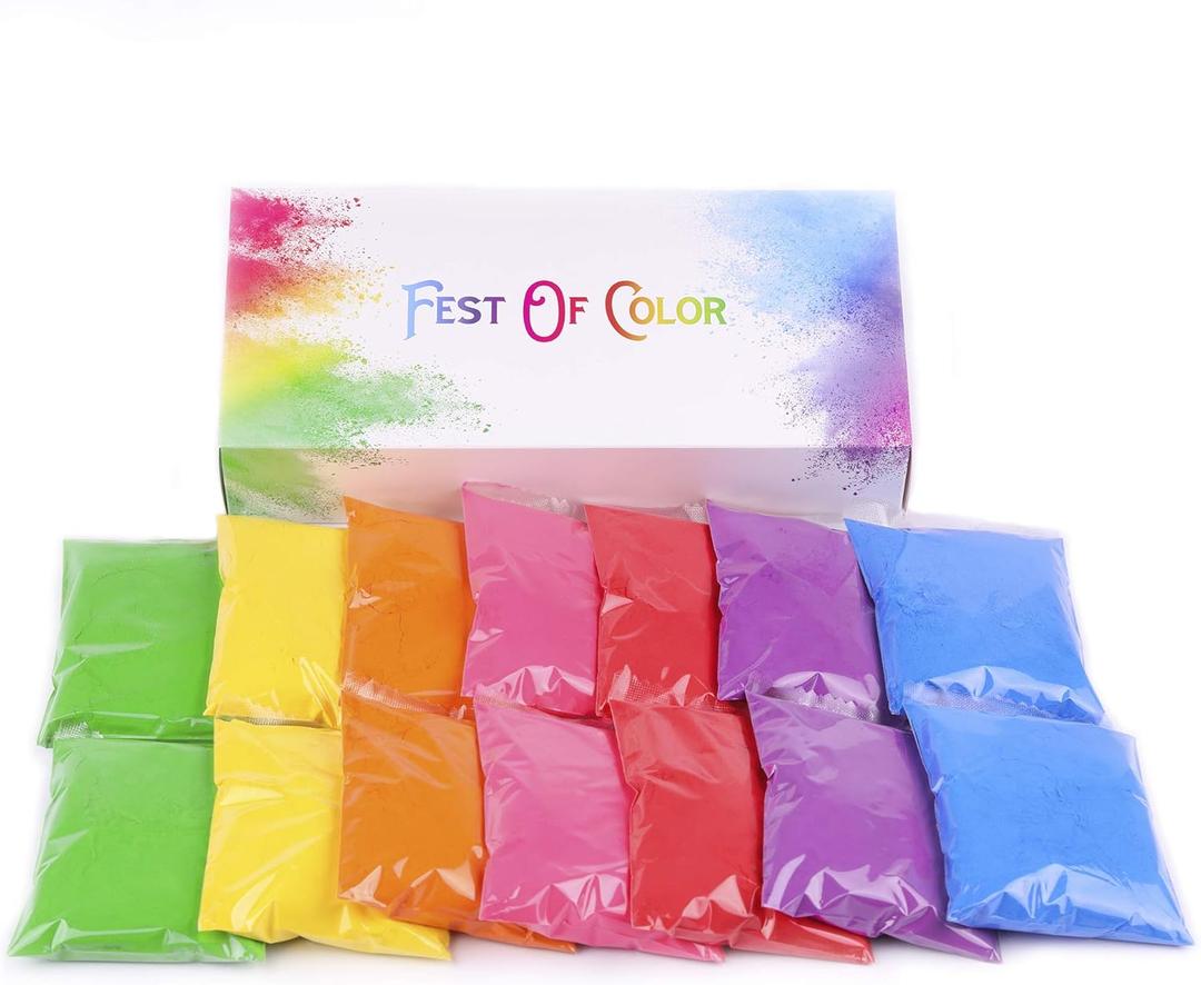 FestOfColor 14 Packets, 50g Each, 7 Brilliant Color Holi Powder, Powder for Photograpy, Color Party, Holi Event, Birthday Party, Rainbow Party, Photoshoots, Trampoline Fun, Gender Reveals, Festivals
