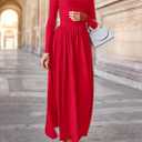 PRETTYGARDEN Women's 2025 Fashion Trendy Fall Long Sleeve Dresses Ruched Flowy Elegant Modest Boho Casual Beach Maxi Dress (Red, L)