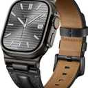 Leather Band for Apple Watch Ultra 3/Ultra 2 Bands 49mm 46mm 45mm 44mm, Top Genuine Leather Designer Replacement Strap for iWatch Ultra 3 2 1 SE series 11 10 9 8 7 6 5 4 3