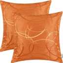CaliTime Fall Throw Pillow Covers Pack of 2 Modern Shining & Dull Contrast Circles Rings Accent Geometric Cushion Cases Shells for Couch Sofa Home Decor 16 X 16 Inches Bright Orange