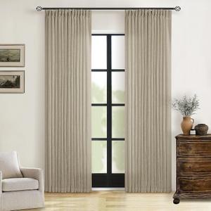 Light Khaki Linen Pinch Pleated Curtains 84 Inches Long 2 Panels for Living Room Bedroom Flax Linen Pleated Hooks Rings Back Tab Light Filtering Taupe Country Farmhouse Curtain Drapes 84 Inch Length