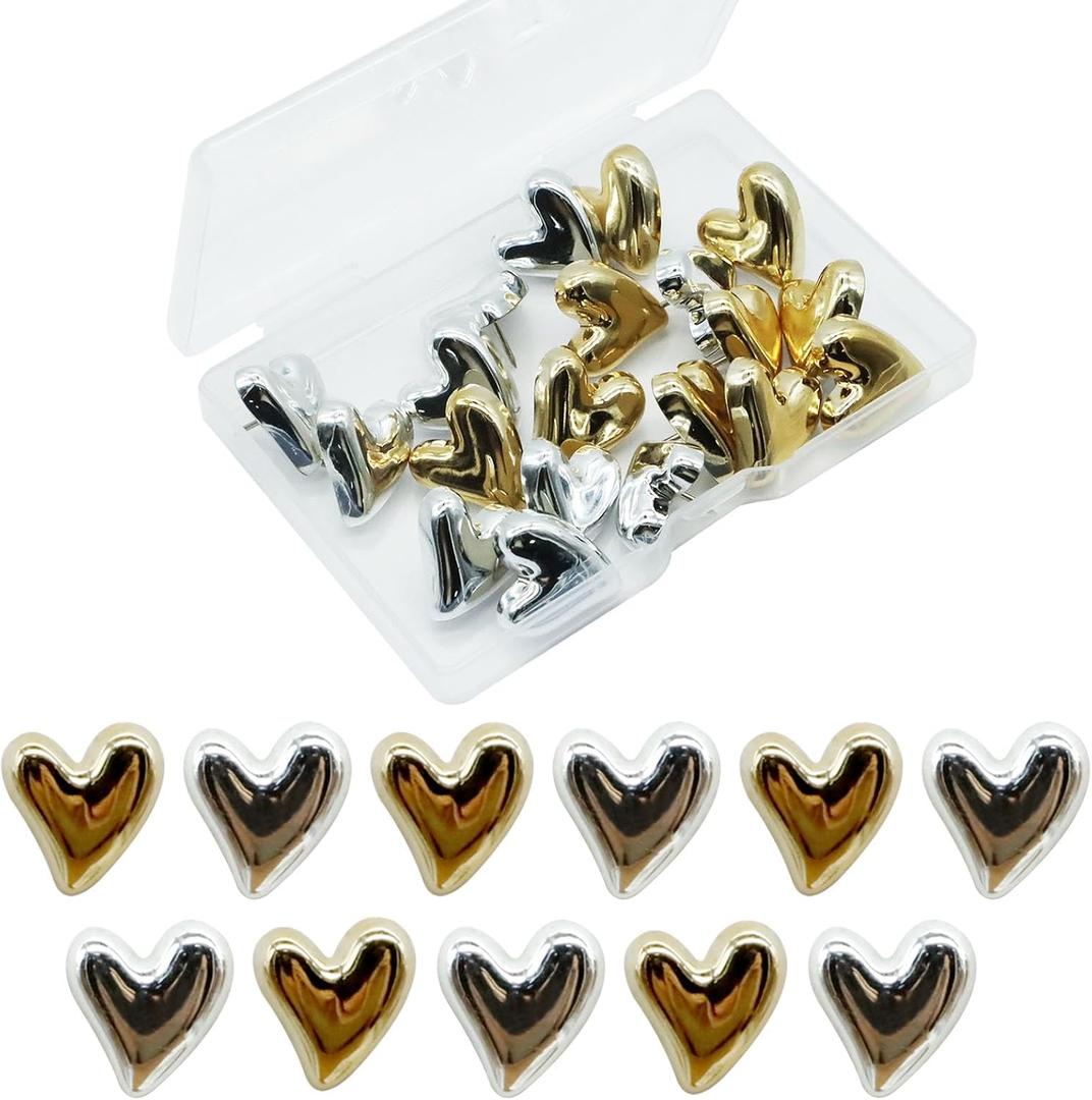 20 Pcs Heart Push Pins,Cute Push Pins for Bulletin Board Silvery&Gold Push Pin for Cork Board Heart Decorative Thumb Tacks for Wall Home Office Classroom Decor Cute Thumbtacks