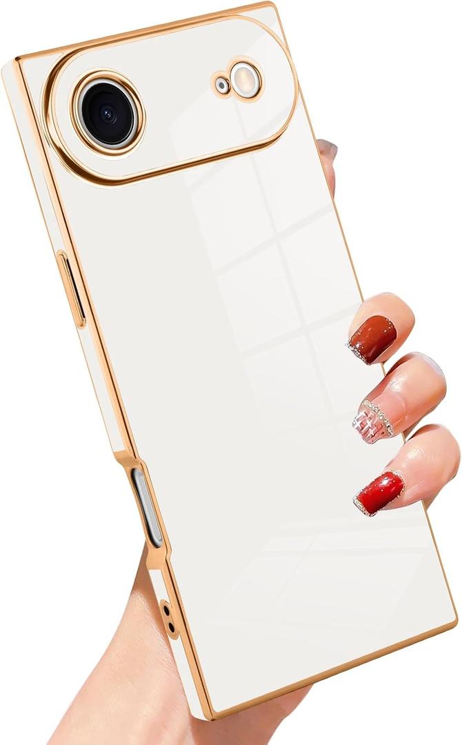 SAKUULO Case for iPhone Air Luxury Plating Gold Case for Women Girls Soft TPU Shockproof Raised Full Camera Protection Electroplate Bumper Cover for iPhone Air 6.5"- White