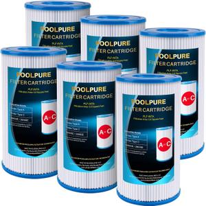 POOLPURE Replacement Filter for Type A or C, Compatible with Intex 29000E/59900E, Easy Set Pool Filters, Summer Escapes or Summer Waves Above Ground Pools, Pack of 6