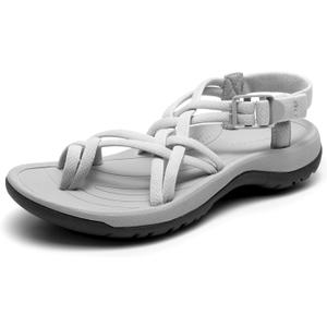 DREAM PAIRS Women's Walking Sandals With Arch Support Elastic Strap Summer Sport Athletic Casual Hiking Outdoor Sandal (7, Light Grey)
