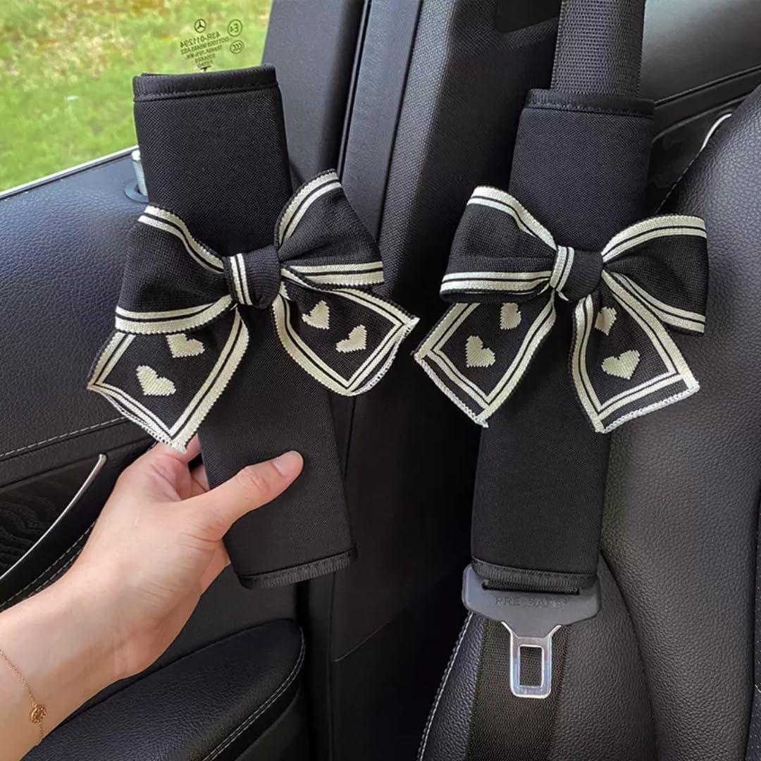 Seat Belt Cover Pad,Cute Bow Seatbelt Covers,2Packs & 4Packs Car Seat Strap Pads, Seatbelt Cushion,Seat Belt Cover for Women (Black,2)