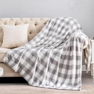 BEDELITE Plaid Fleece Twin Blanket for Couch & Bed, Grey & White Checkered Flannel Blanket, Cozy & Soft Buffalo Plaid Decor Blanket for Women, Men, 60"x80"