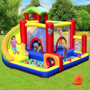 Bounce House, Inflatable Bounce Castle with Ball Pit for Kids 3-12, Blow Up Jumping Castle with Slide, Obstacles, Climbing Wall, Inflatable Bouncy Castle Jump House for Indoor Outdoor Backyard