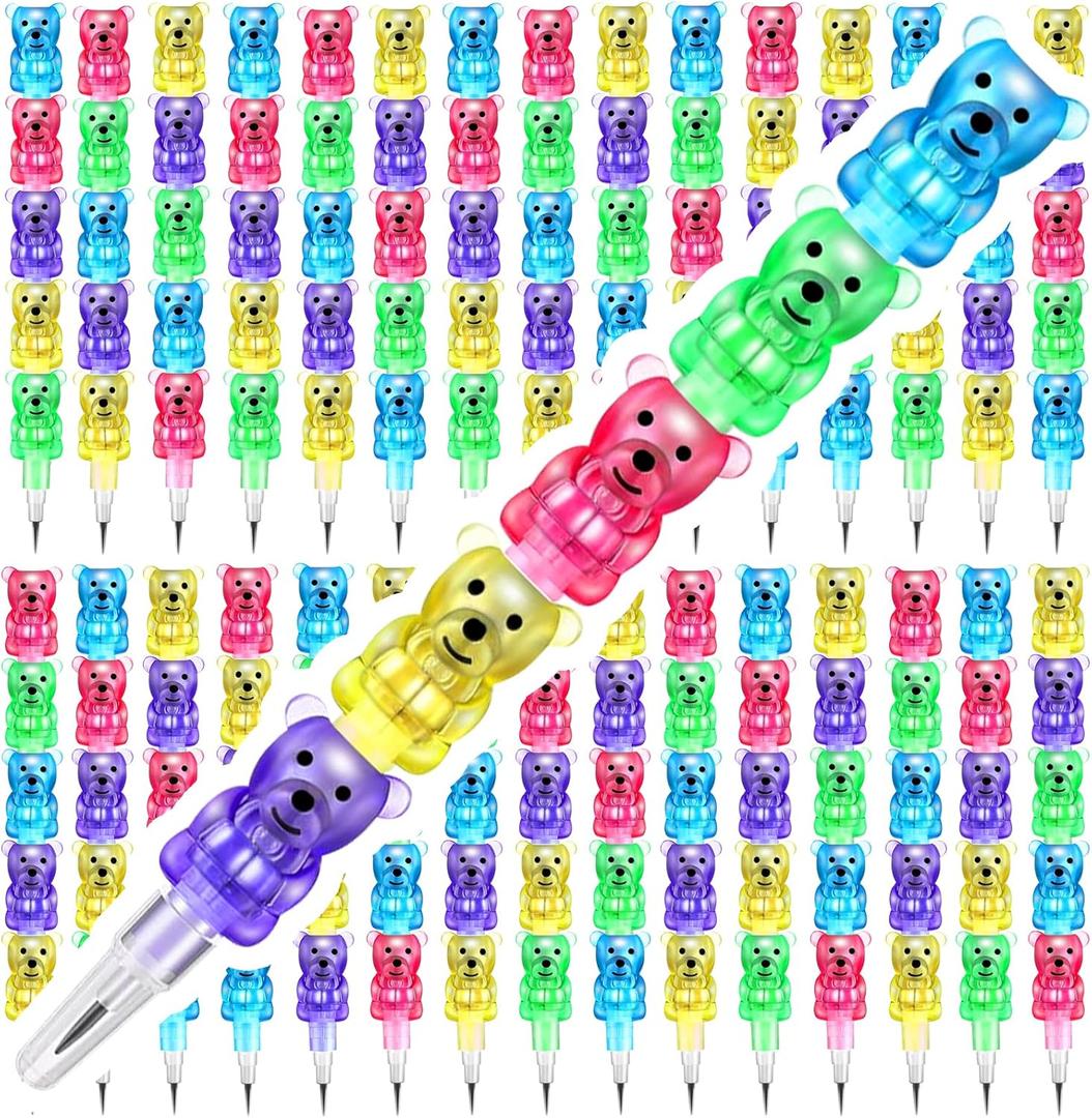 AMENON 28 Pcs Stackable Pencils Plastic Bear Pencils 5 in 1 Stacking ColoredStackable Pencils for kids Party Favors for Easter Basket Stuffer,Birthday Party Supplies,Goodie Bag Filler,School,Office