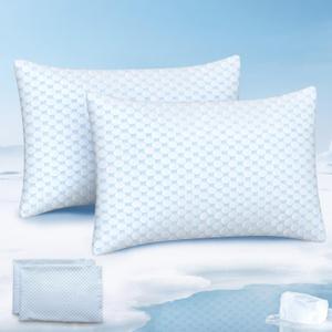Cooling Pillow for Sleeping, Shredded Memory Foam Pillows Queen Size Set of 2, Double Sided Cooling Bed Pillows for Hot Sleepers, Side Back and Stomach Sleepers with 4 Covers (Blue)
