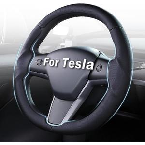 Steering Wheel Cover for Tesla Model 3 (2017-2023) / Model Y (2020-2024),Anti-Slip,Comfortable Grip, Breathable,Customized for Tesla Model 3/Y Accessories,Nappa Black
