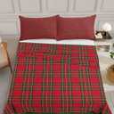 Full Size Top Sheet Only, Christmas Tartan Red Green Plaid Flat Sheet Microfiber Breathable Soft Bed Sheet, Valentine's Day Romantic Stripe Hotel Luxury Bedding Flat Sheets for Bedroom