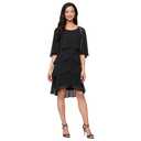 S.L. Fashions Women's Tiered Chiffon Cocktail Party Dress with Attached Cape & Beaded Shoulders (Petite and Regular Sizes), Black, 12P