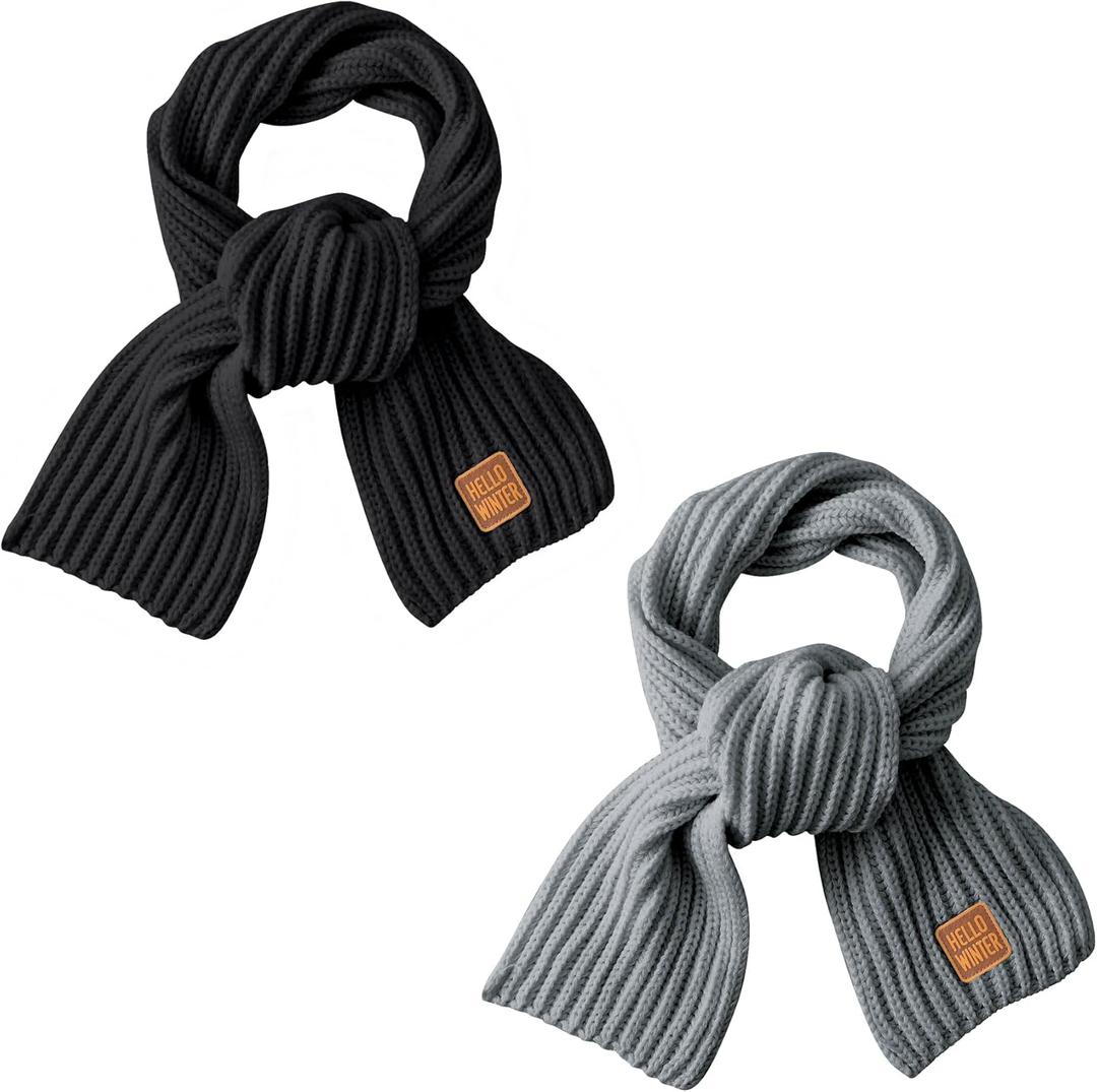 Kids Scarf Winter Neck Warmer Toddler Neck Scarf Girls Thick Scarves Boys Warm Neck Warp 2-12 Years (One Size fits Most: 2-12 Years, 2 Pack - Black + Grey)