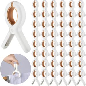 Tanlade 48 Pcs Beach Towel Clips Strong Plastic Clothes Pins Pool Beach Chair Clips Heavy Duty Laundry Quilt Drying Clothespins Holder to Dry Laundry on Clothesline and Hanging Rack(White)