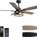52 Inch Ceiling Fans with Lights and Remote & APP Control, Farmhouse Ceiling Fan Lights for Bedroom Living Room and Patio, Black Caged Ceiling Fan for Indoor and Outdoor (No Bulbs)
