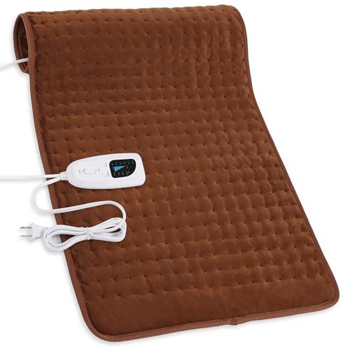 Deepsoon Heating Pad, Electric Heating Pads for Back, Neck, Abdomen, Moist Heating Pad for Shoulder, Knee, Arms, Legs, Dry/Moist Heat & Auto Shut Off, Christmas Gifts for Men and Women,Brown,33x17 Inch