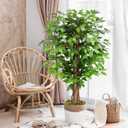 4ft Ficus Artificial Trees with Natural Curved Trunks, 48" Tall Lush Faux Tree for Home Decor Indoor, Green Lifelike Fake Ficus Tree Artificial Plants