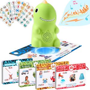 Phonics Flash Cards with Talking Pen for Homeschool Essentials -Hooked on Phonics Games for Kids Ages 4-8 Kindergarten Preschool Learning Activities, Interactive Dinosaur Learn to Read from 21 Stages