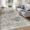befbee 5x7 Area Rugs for Living Room,Stain Resistant Washable Rug,Non-Slip Backing Rugs for Bedroom,Kitchen,Printed Vintage Home Decor Rug (Navy, 5'x7')