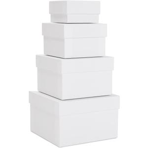 Stockroom Plus Set of 4 Sizes Square Nesting Gift Boxes with Lids for Presents, Stacking Decorative Goodie Box for Holidays, Wedding, Birthday, and Party Favors (White)