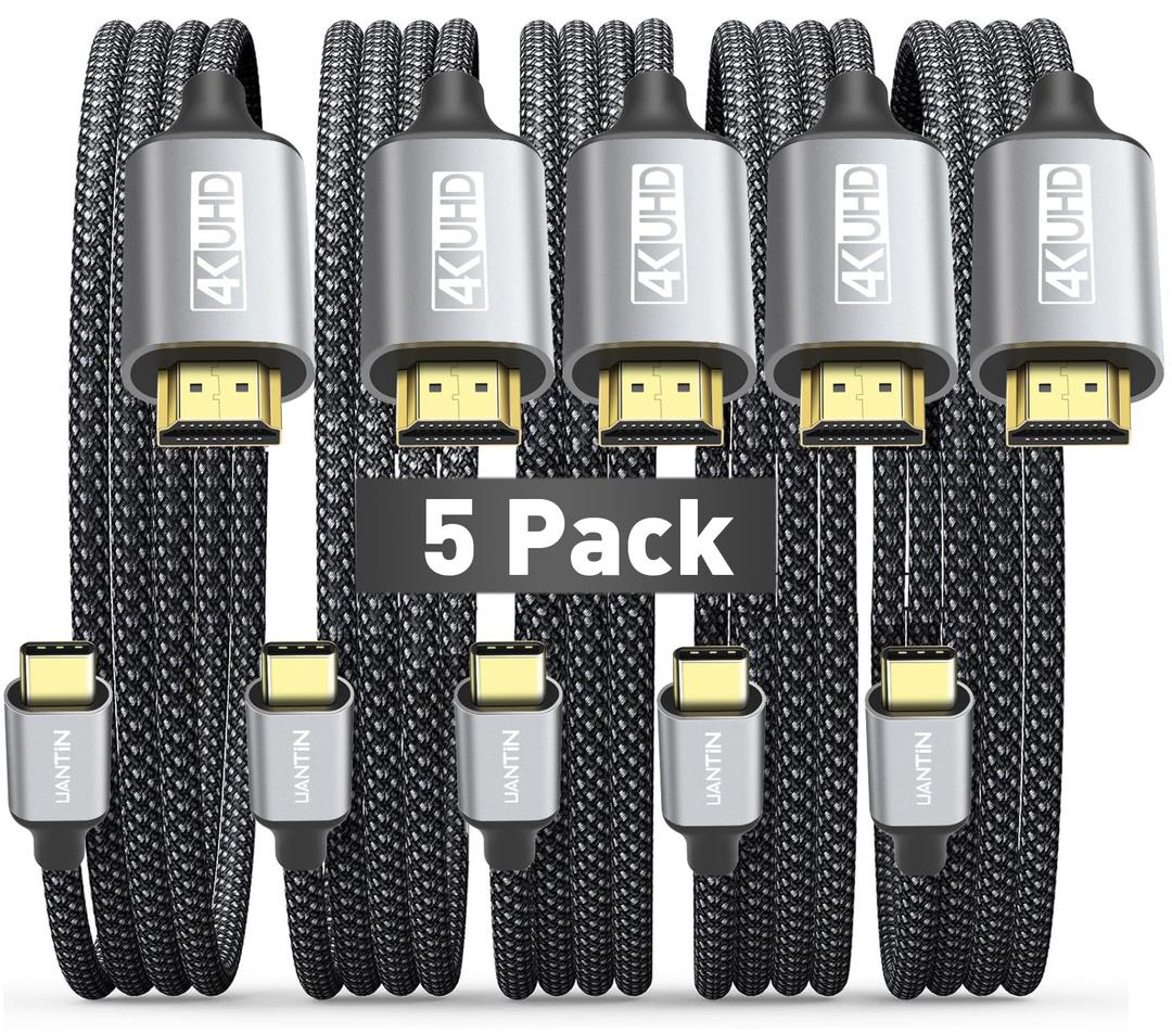 USB C to HDMI Cable 6ft [5 Pack] 4K USB 3.1 Type-C to HDMI 2.0 Cord [Thunderbolt 3/4 Compatible] with MacBook Pro/Air,Galaxy S8 to S23,iPhone 15 Pro/Max,iPad Pro, iMac, Surface