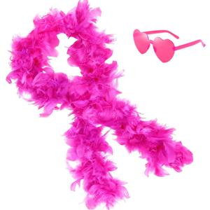 Feather Boa with Heart Rimless Sunglasses,4 ft Feather Boa for Bachelor Party Halloween Christmas Costume Accessory (Hot Pink)