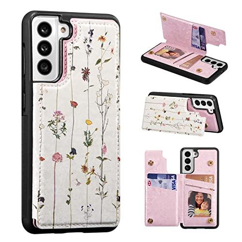 UEEBAI Wallet Case for Samsung Galaxy S22 Plus 5G with Card Holders, PU Leather Cover Kickstand RFID Blocking Double Magnetic Clasp Rilievo Flower Shockproof Flip Case for Women Girls - Tree Vine